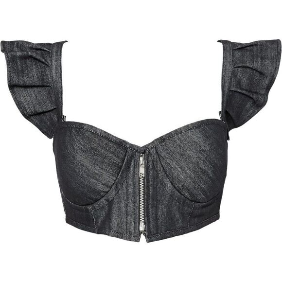 Daisy Corsets Tops - 🆕️ Lavish XL Daisy Corsets black gray ruffled Denim Bustier shirt bra crop top